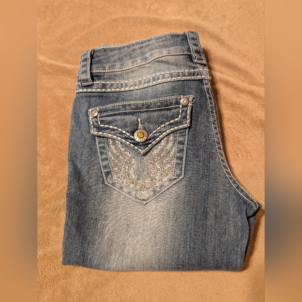Authentic Harley-Davidson® Stylish Blue Jeans with Embellished Rhinestone Size 4 - Picture 2 of 16